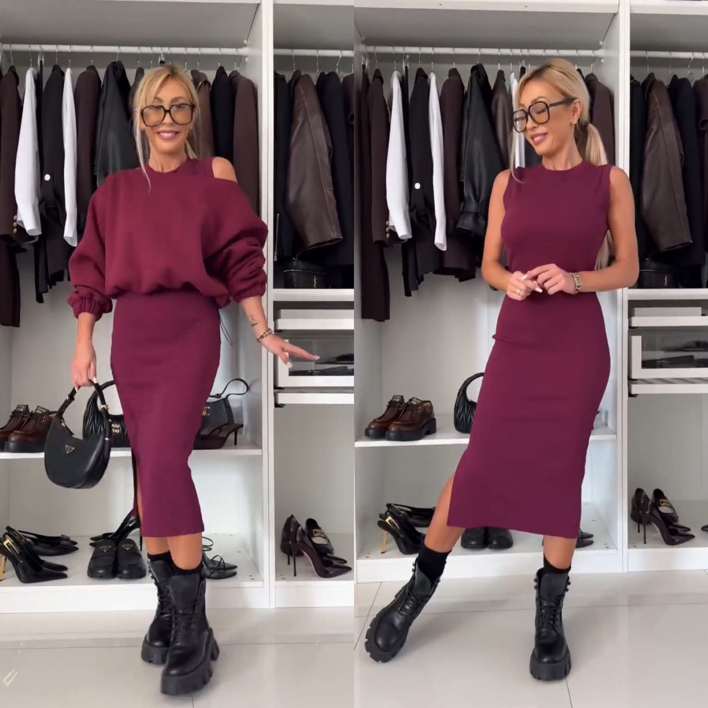 Leah Luxe | Set mit Cold-Shoulder-Top und Midirock