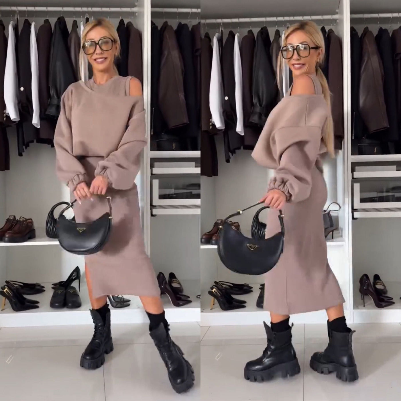 Leah Luxe | Set mit Cold-Shoulder-Top und Midirock