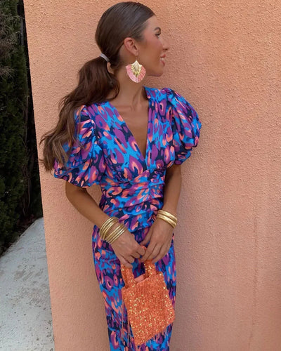 Simone | Elegantes Kleid mit V-Ausschnitt und Puffärmeln