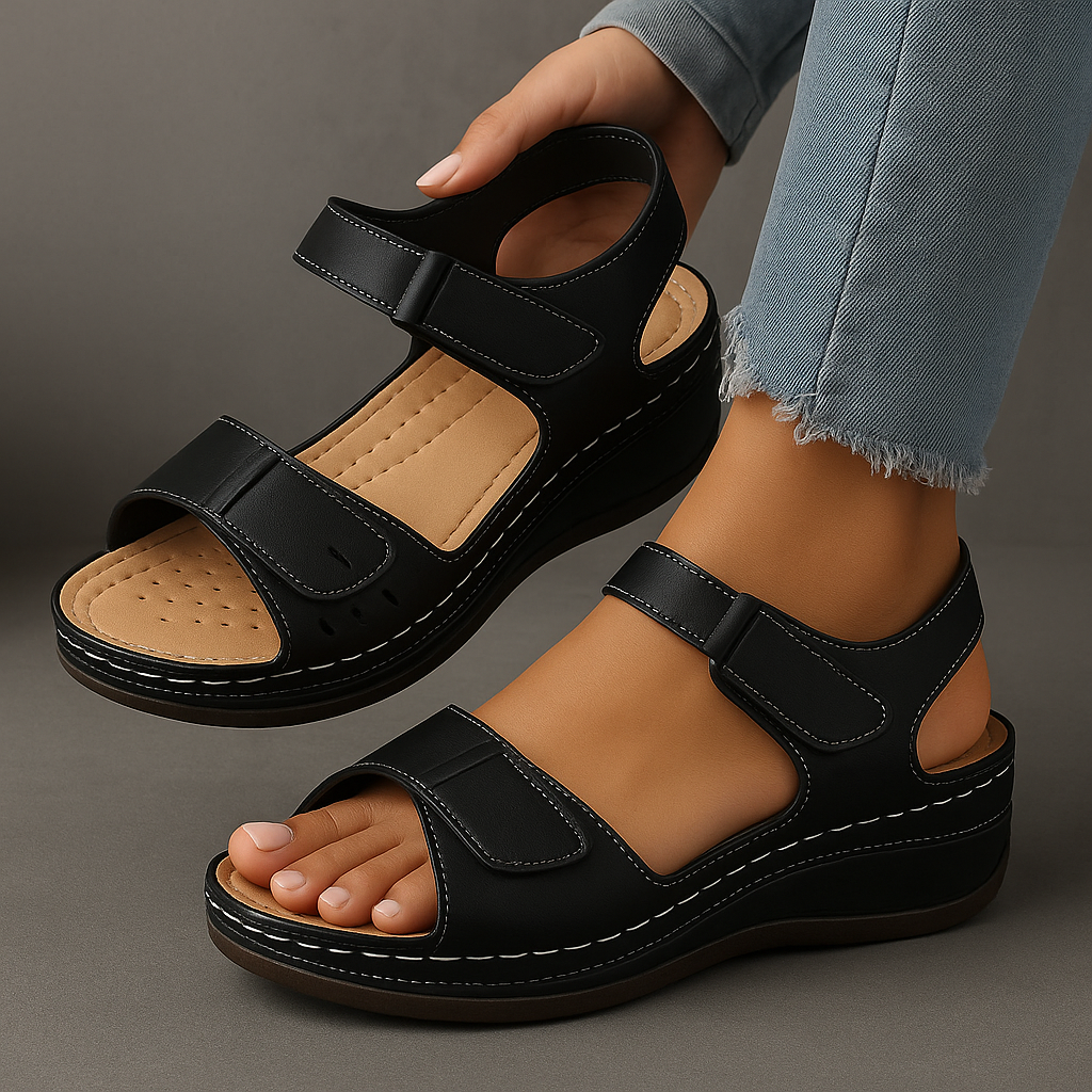 Frieda | Unterstützende Sandalen mit Keilabsatz