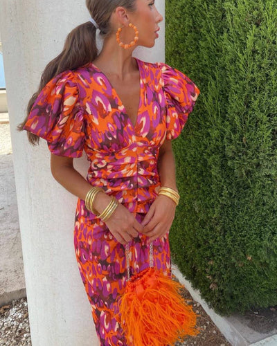 Simone | Elegantes Kleid mit V-Ausschnitt und Puffärmeln