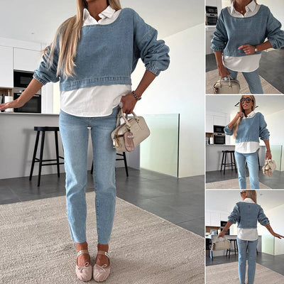 Avantgardistischer Denim: Das Outfit aus mehreren Teilen, das Trends setzt